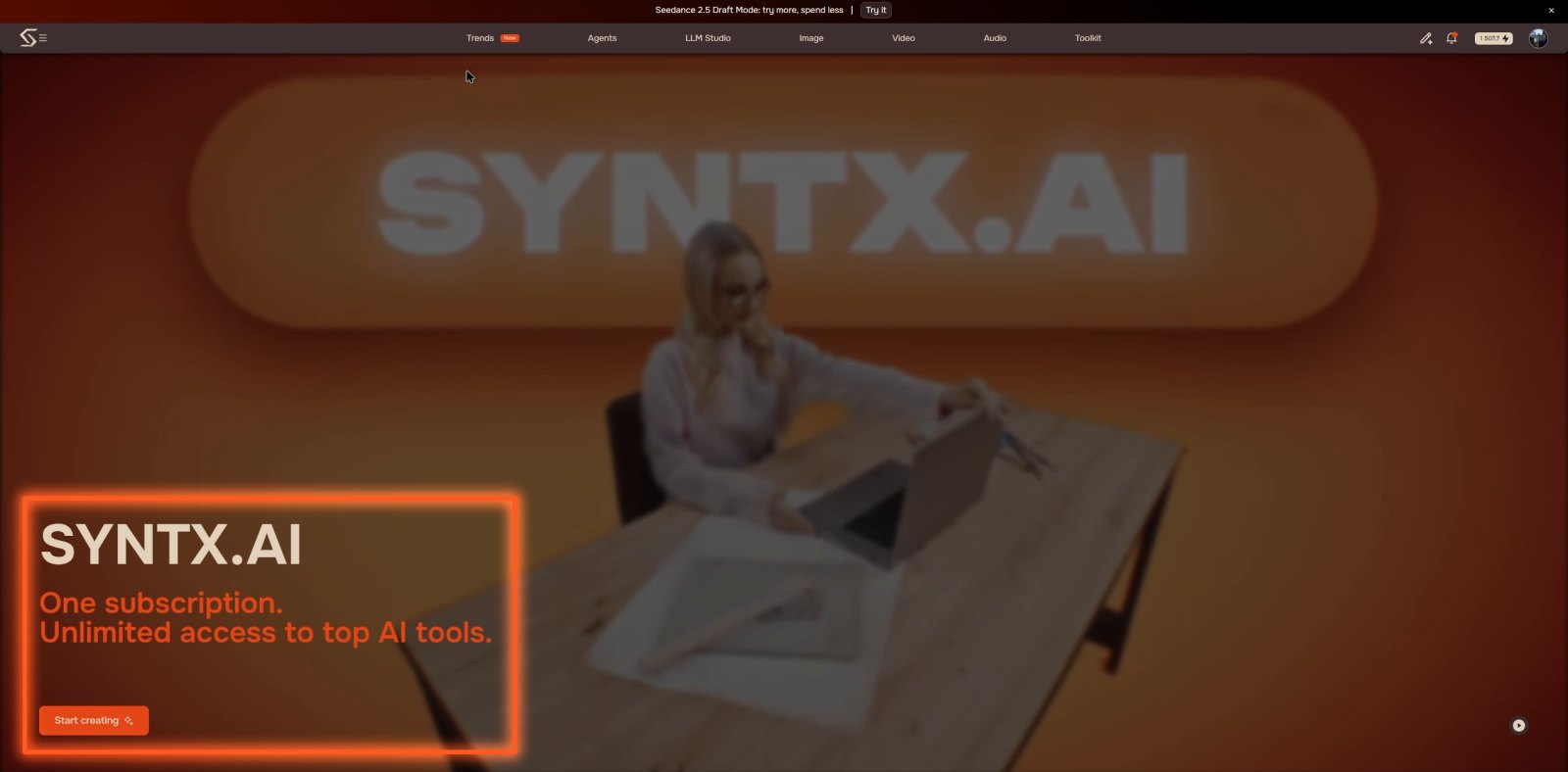 Syntx.ai ana sayfası