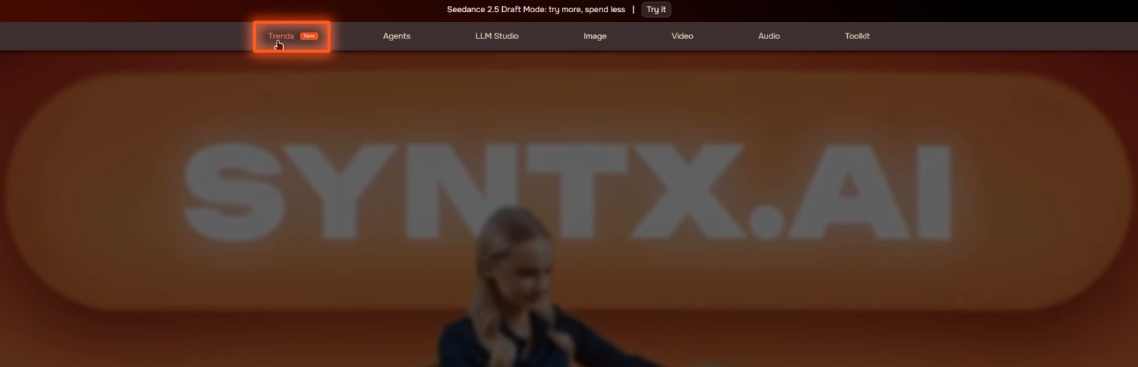 Üst menüde Trends sekmesi